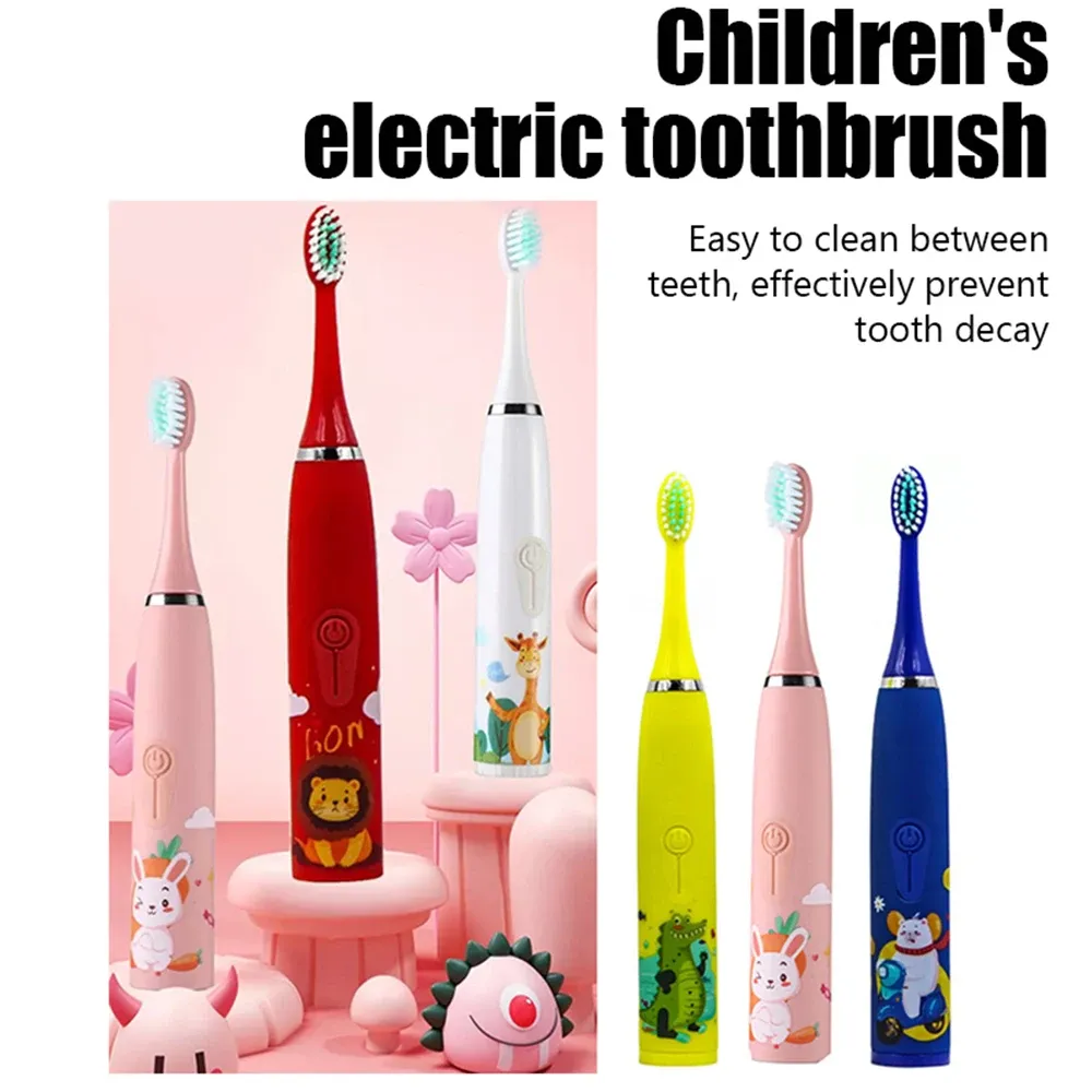 Brosse à dents électrique sonique pour enfants avec 5 têtes de rechange, motif dessin animé 4