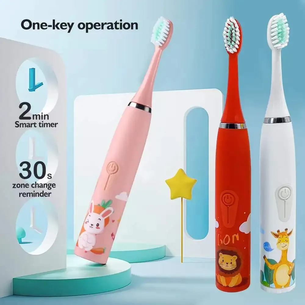 Brosse à dents électrique sonique pour enfants avec 5 têtes de rechange, motif dessin animé 5