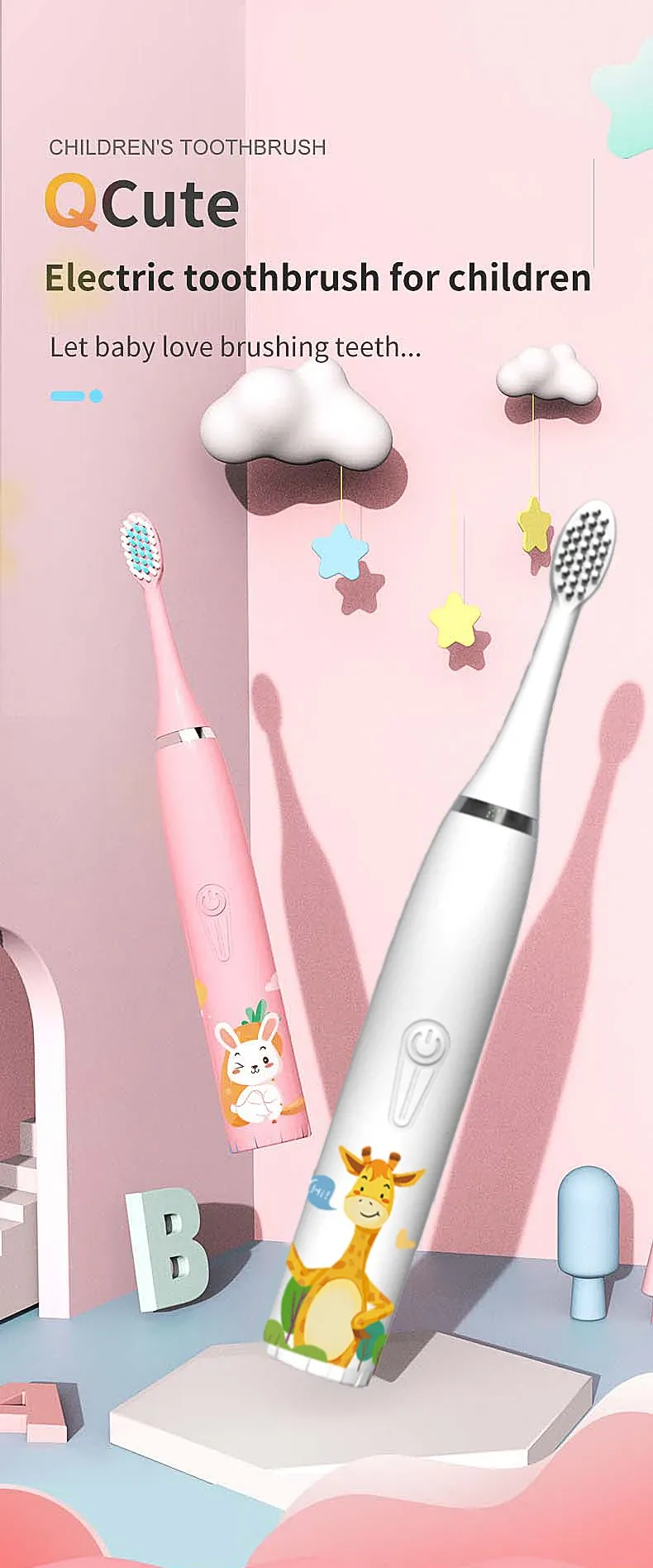 Brosse à dents électrique pour enfants au design de dessin animé