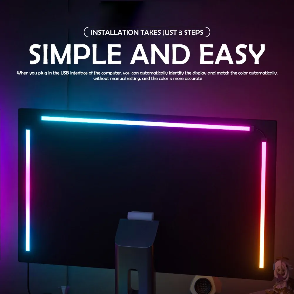 Bande lumineuse RGB pour gaming à rétroéclairage LED synchronisable avec écran PC et application de synchronisation musicale 4