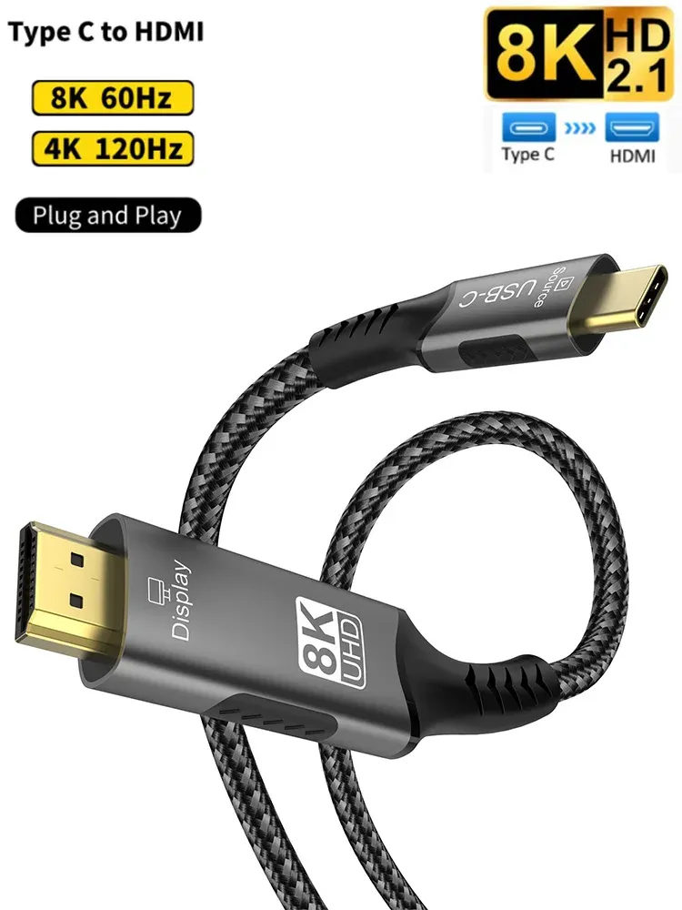 Adaptateur USB-C vers HDMI 2.1, 8K@60Hz, compatible Thunderbolt 3 pour MacBook Pro, iPad Pro et ordinateur portable