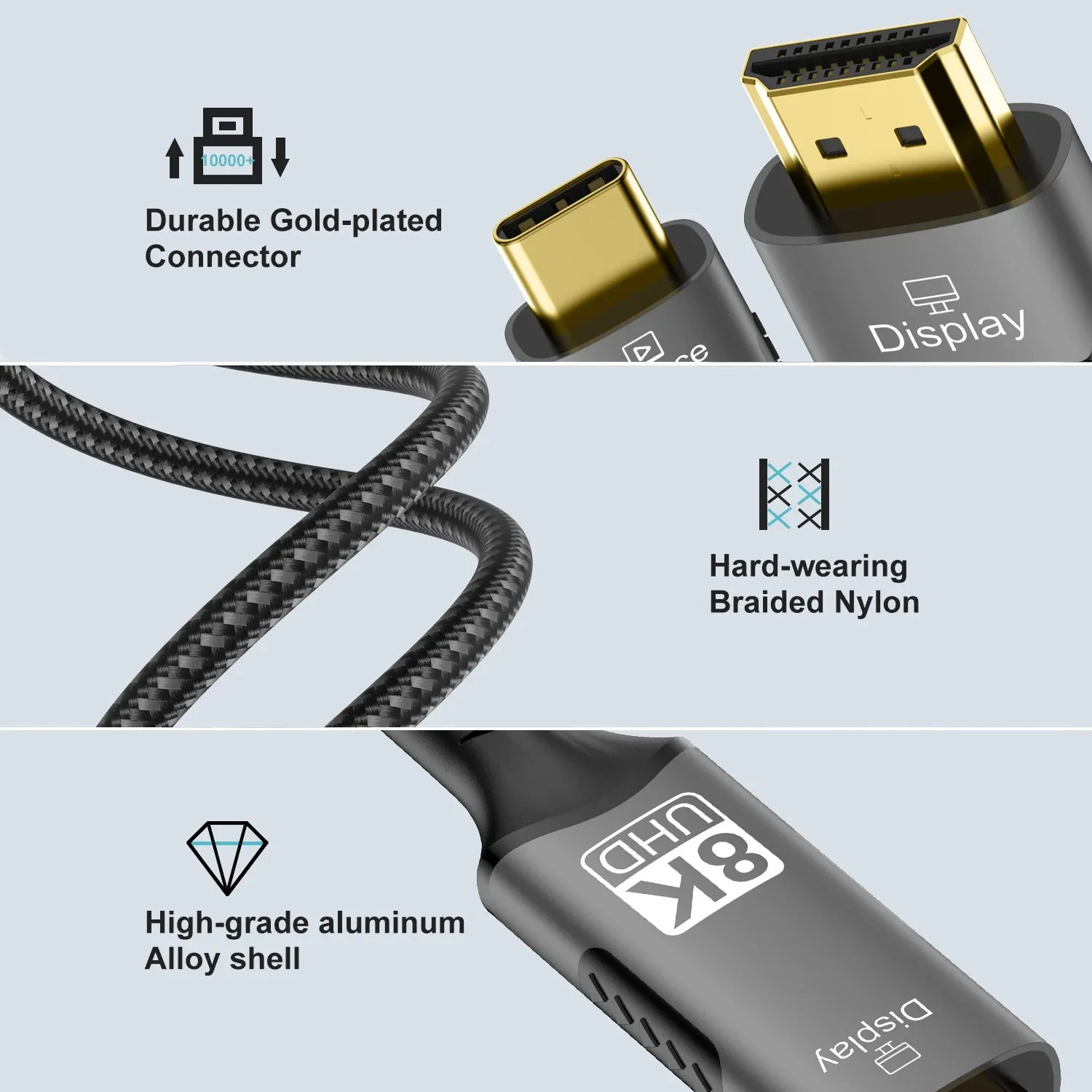 Adaptateur USB-C vers HDMI 2.1, 8K@60Hz, compatible Thunderbolt 3 pour MacBook Pro, iPad Pro et ordinateur portable 3