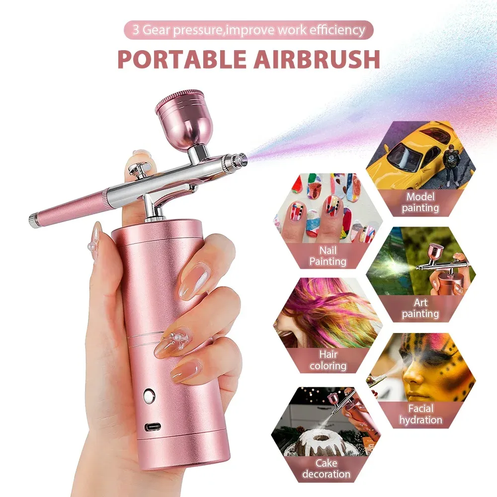 Kit aérographe avec mini compresseur d'air, buse 0,3 mm, rose