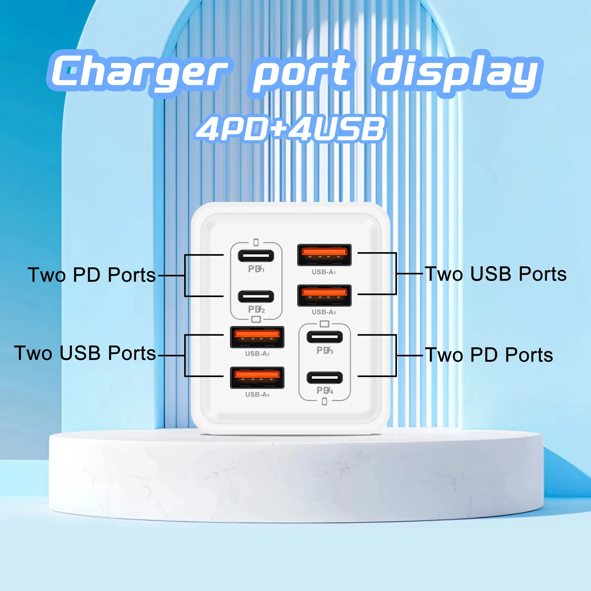 Chargeur USB-C GaN 240 W 8 en 1 à charge rapide, adaptateur secteur pour iPhone, Samsung et Xiaomi, prises EU/US 3