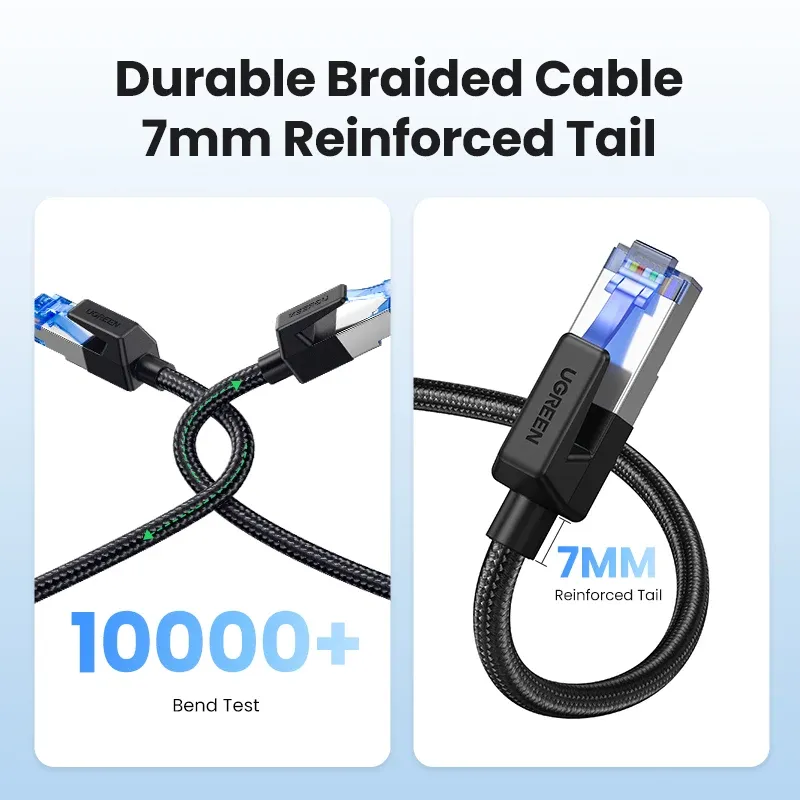 UGREEN Câble Ethernet CAT8 40 Gbps 2000 MHz en coton tressé, connecteurs RJ45 5