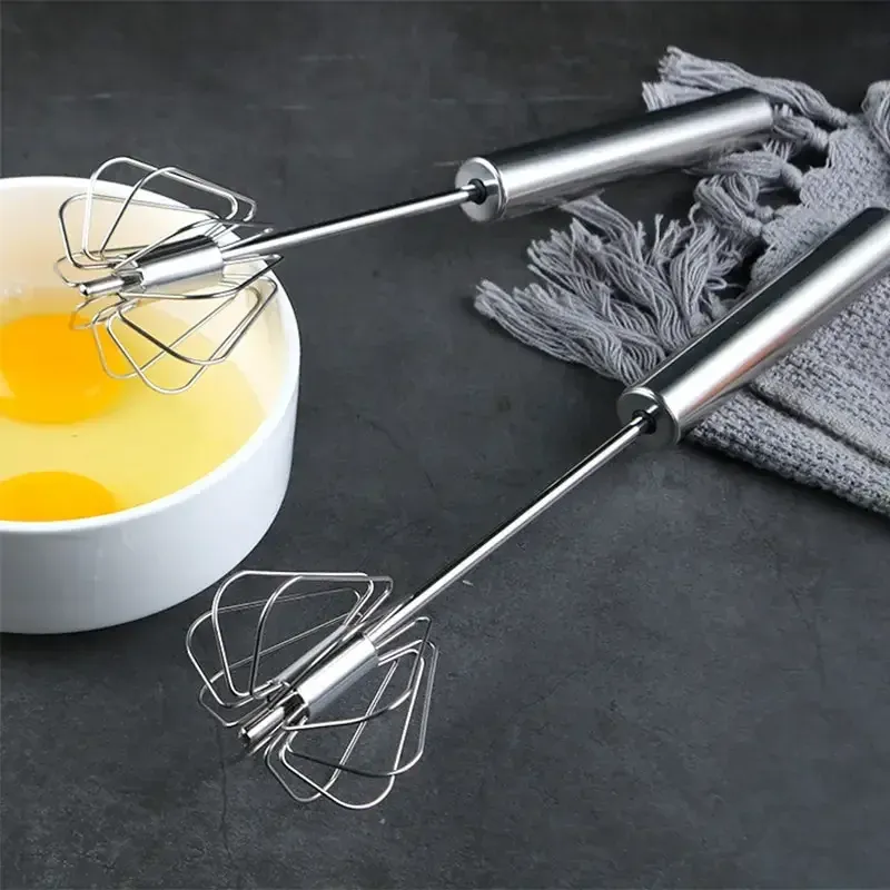 Fouet de cuisine semi-automatique en acier inoxydable avec poignée en bois de hêtre, batteur à main G041 5