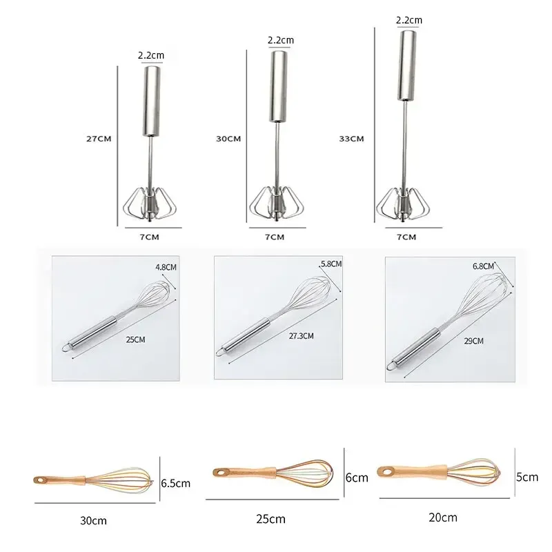 Fouet de cuisine semi-automatique en acier inoxydable avec poignée en bois de hêtre, batteur à main G041 6