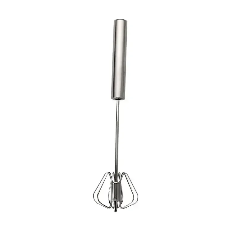 Fouet de cuisine semi-automatique en acier inoxydable avec poignée en bois de hêtre, batteur à main G041 7