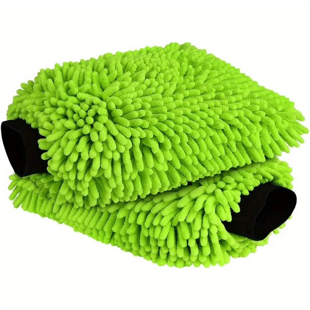 Microfibre de nettoyage pour voiture, lot de 2 – Gants de lavage en microfibre douce de haute qualité, sans rayures et anti-peluches, vert 3