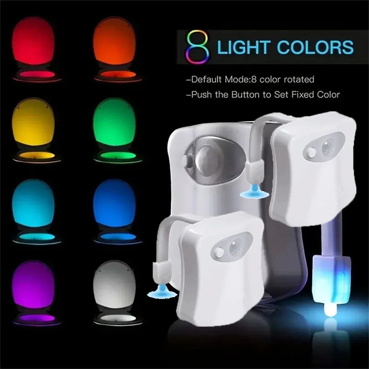 Veilleuse LED pour toilettes avec détecteur de mouvement PIR, éclairage de cuvette à piles, 7 couleurs changeantes 4