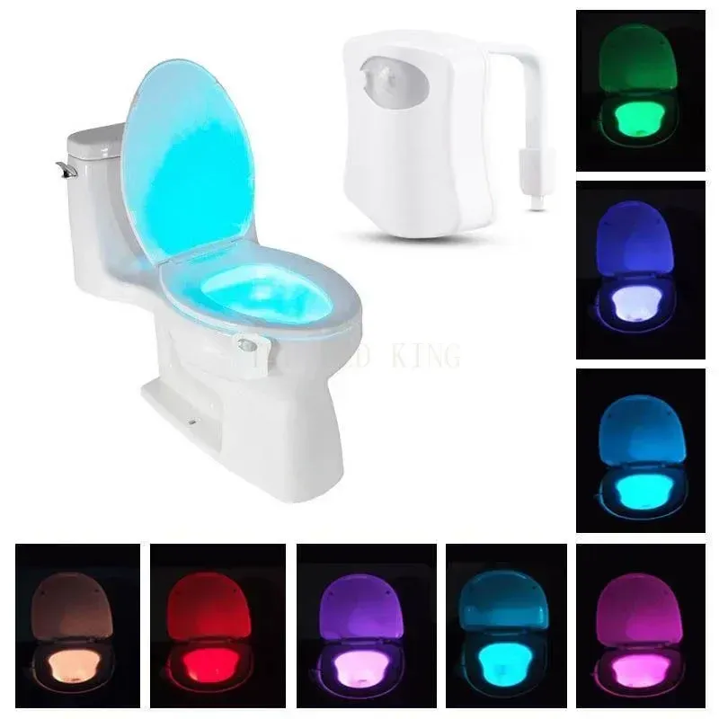 Veilleuse LED pour toilettes avec détecteur de mouvement PIR, éclairage de cuvette à piles, 7 couleurs changeantes 7