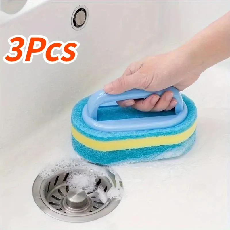 Brosse de nettoyage en éponge avec manche pour carrelage, baignoire, cuisine et salle de bains