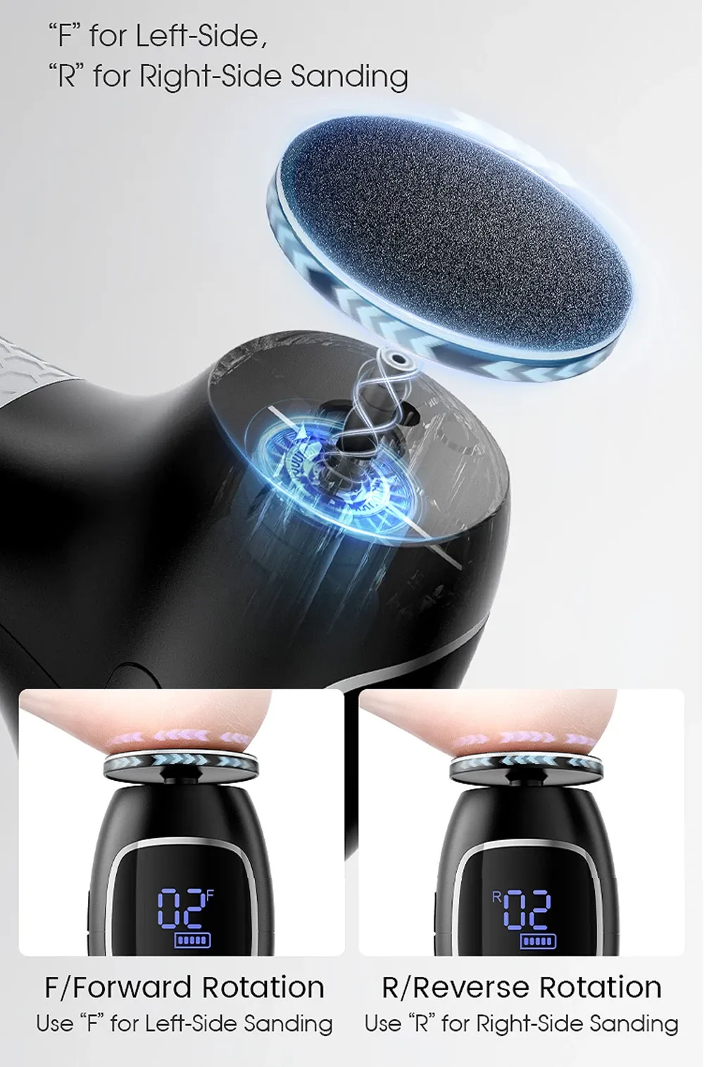 Râpe électrique pour pieds, vue de profil