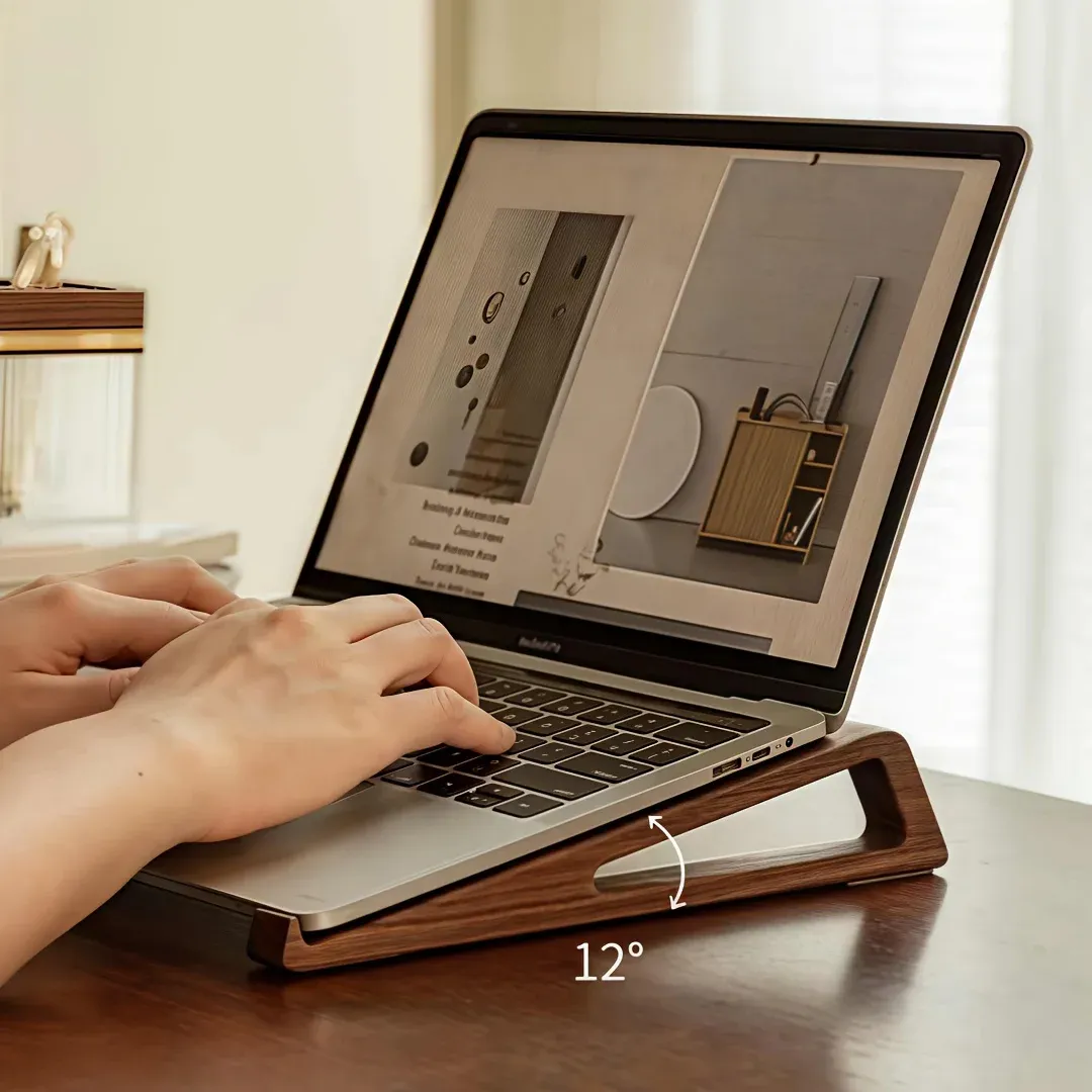 Support en bois pour ordinateur portable, détail des finitions
