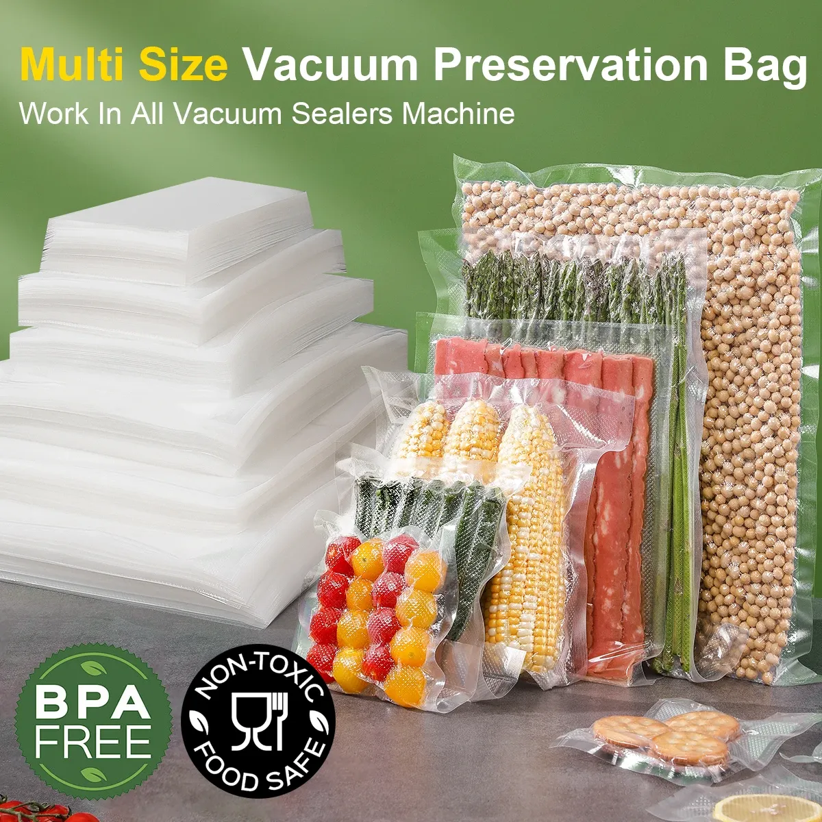 Sacs sous vide pour la conservation alimentaire, vue d'ensemble