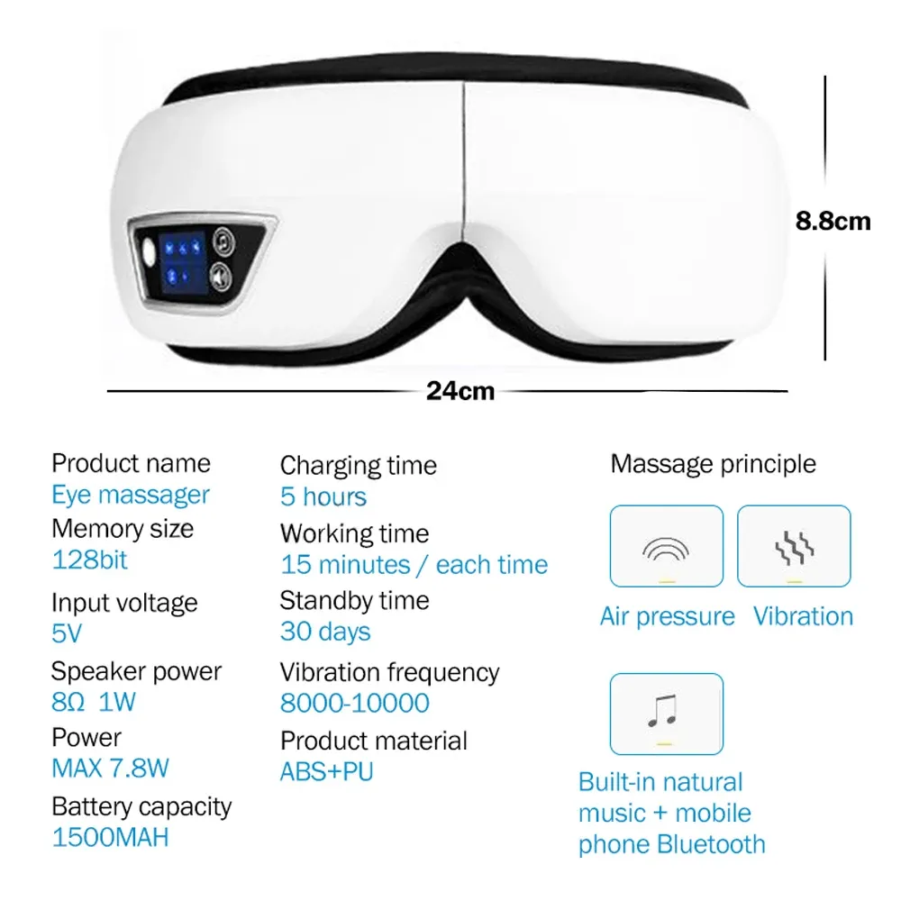 Masseur oculaire intelligent à vibrations 6D, compresse à air, instrument de soins des yeux, Bluetooth, musique, masque de sommeil, relaxation oculaire, anti-fatigue 3