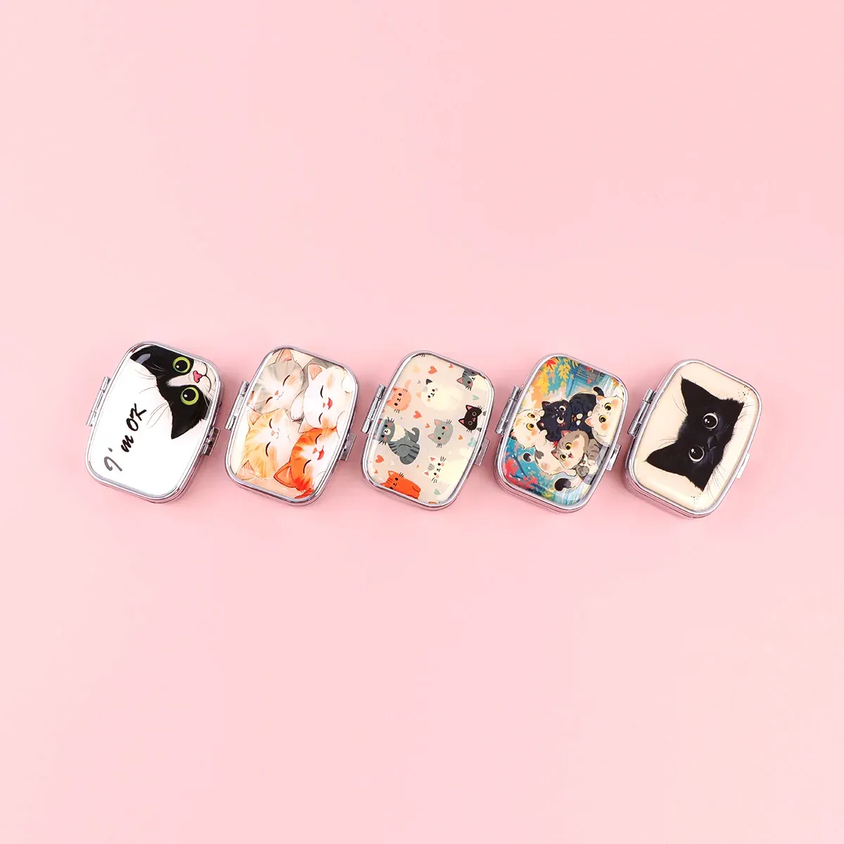 Boîte à pilules chat noir, petit pilulier scellé à motif chat de dessin animé, boîte à bijoux de voyage portable, mini organisateur, étui de rangement pour médicaments 3