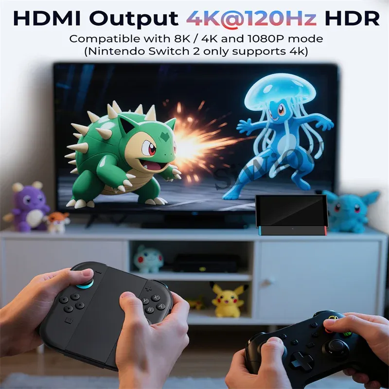 Station d'accueil TV portable pour Nintendo Switch 2 avec adaptateur HDMI 4K 120 Hz, port USB-C et charge 100 W 3