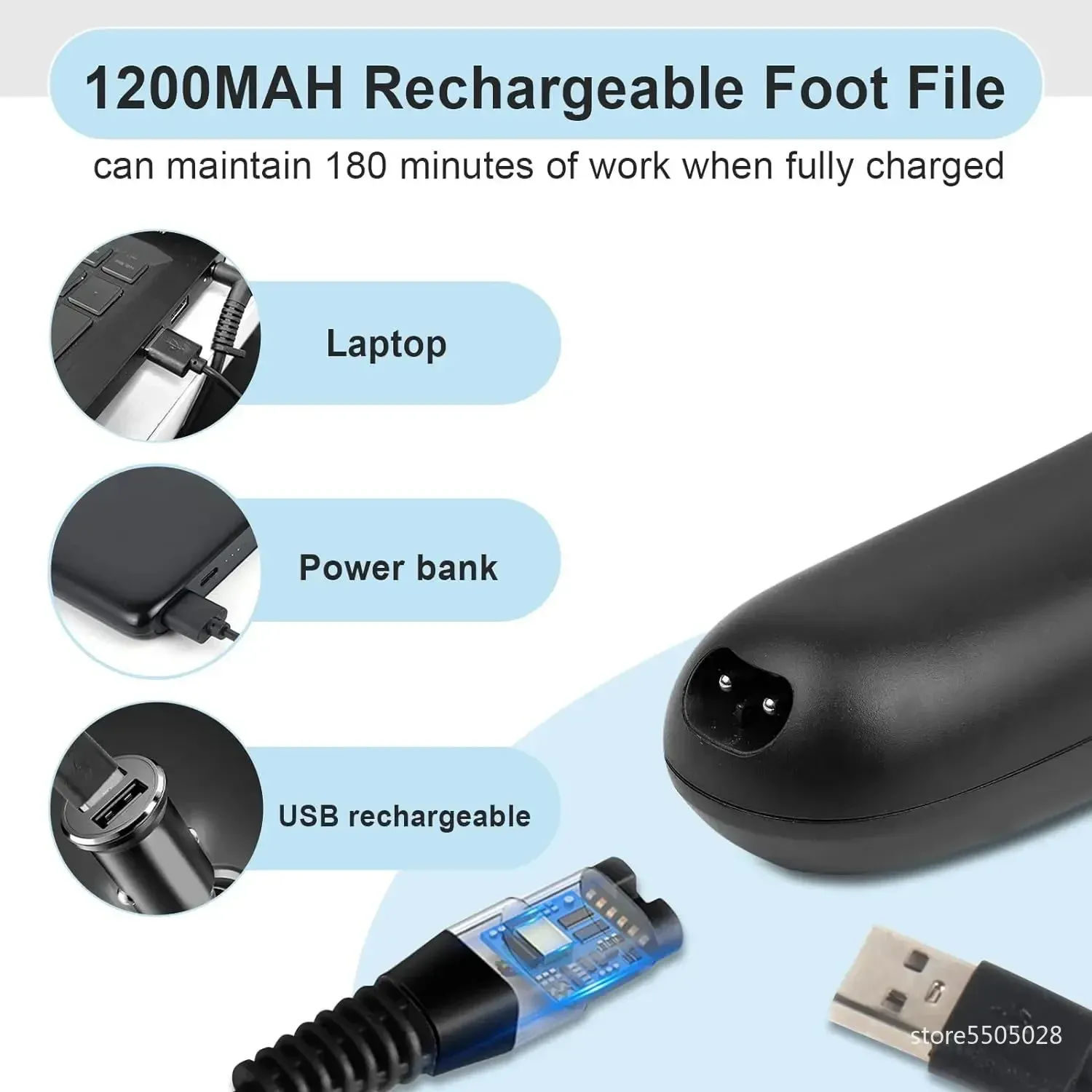 Lime électrique rechargeable pour callosités et talons, machine de pédicure professionnelle, 3 têtes 5