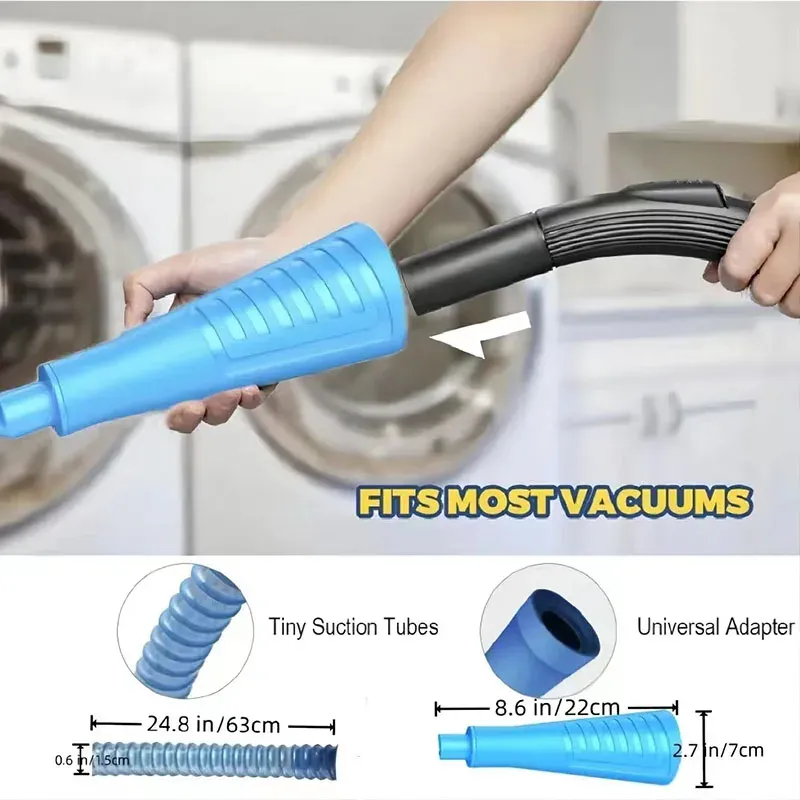 Kit de nettoyage pour conduit de sèche-linge avec embout à ventouse, dissolvant de peluches pliable et fil de guidage 3