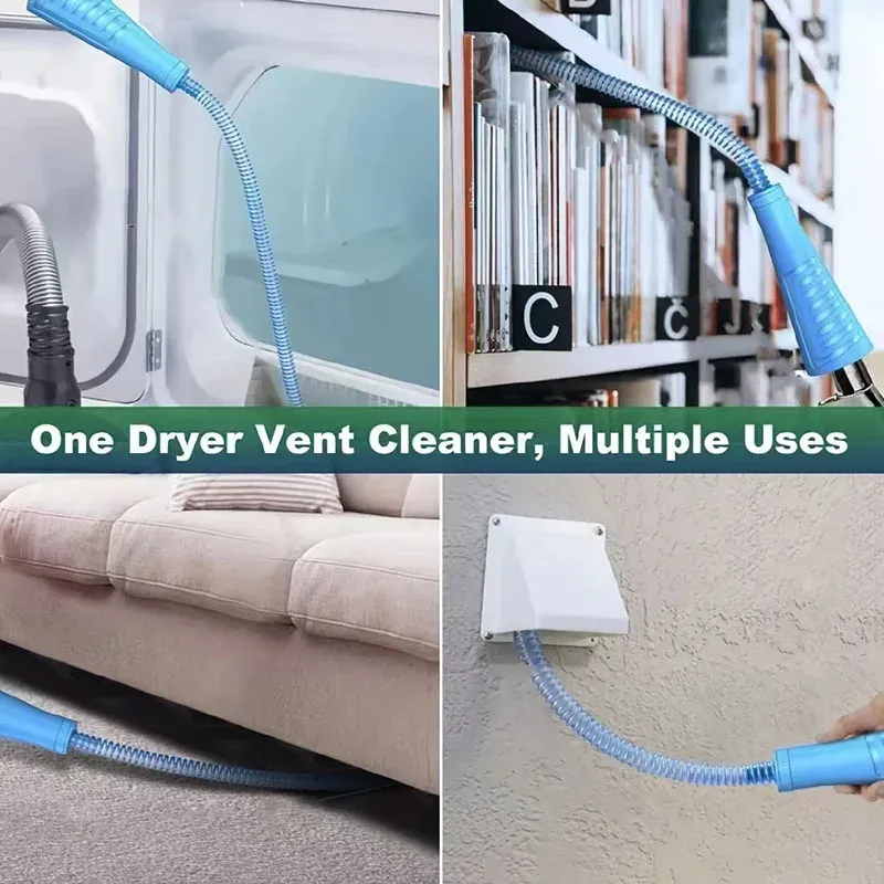 Kit de nettoyage pour conduit de sèche-linge avec embout à ventouse, dissolvant de peluches pliable et fil de guidage 5