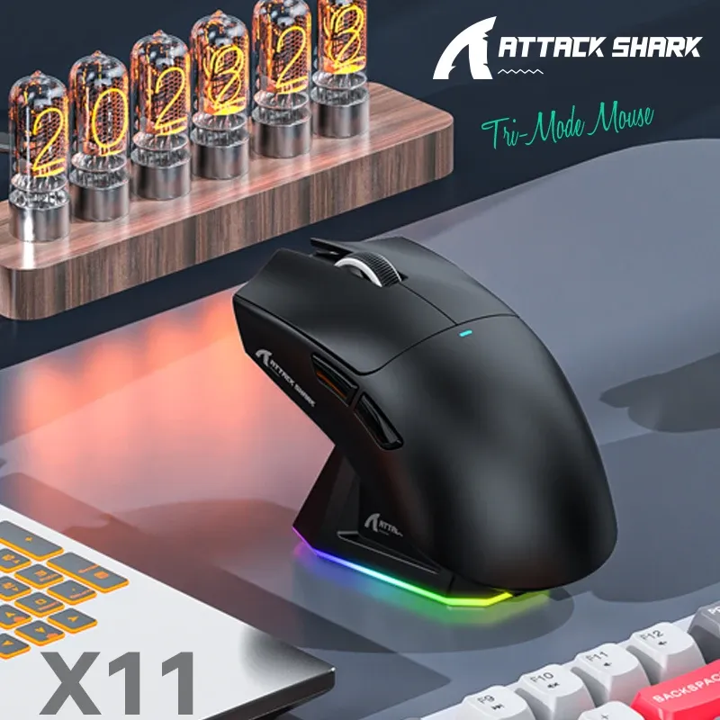 Souris de jeu sans fil Attack Shark X11, connexion tri-mode, capteur PixArt PAW3311, station de charge magnétique tactile 1