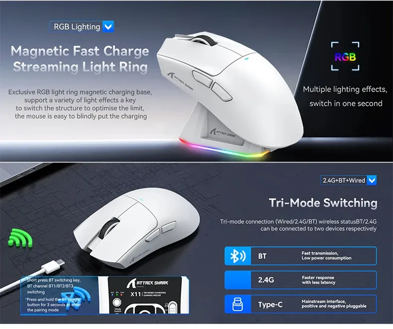 Détail du design de la souris Attack Shark X11