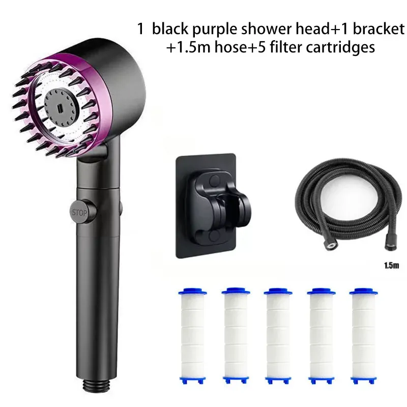 Pommeau de douche portable à trois réglages avec filtre et fonction massage du cuir chevelu 20