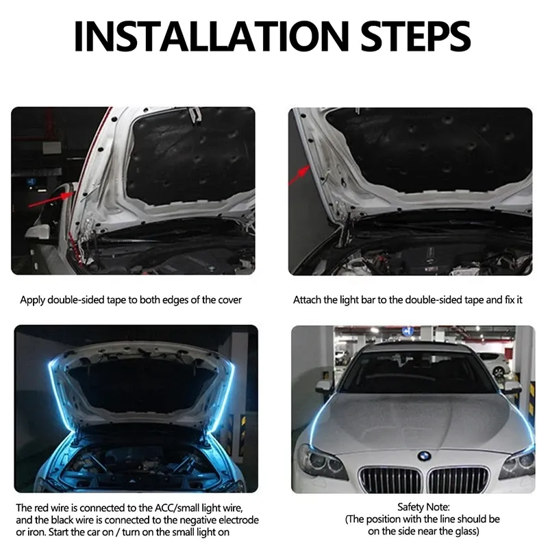 Bande LED de feux de jour pour capot de voiture à activation par balayage, éclairage décoratif 12 V, 150 cm 2