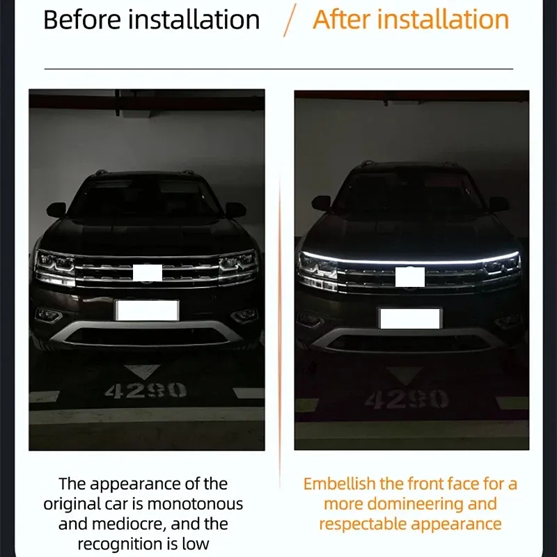 Bande LED de feux de jour pour capot de voiture à activation par balayage, éclairage décoratif 12 V, 150 cm 3