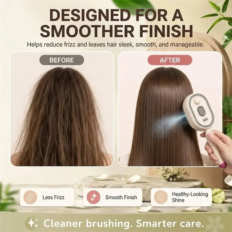 Brosse électrique démêlante anti-frisottis avec spray, thérapie par lumière rouge et massage du cuir chevelu, pour cheveux secs ou humides 2