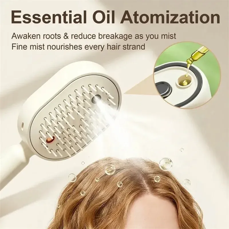 Brosse électrique démêlante anti-frisottis avec spray, thérapie par lumière rouge et massage du cuir chevelu, pour cheveux secs ou humides 3