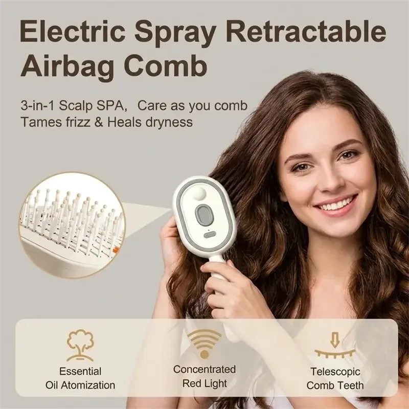 Brosse électrique démêlante anti-frisottis avec spray, thérapie par lumière rouge et massage du cuir chevelu, pour cheveux secs ou humides 6