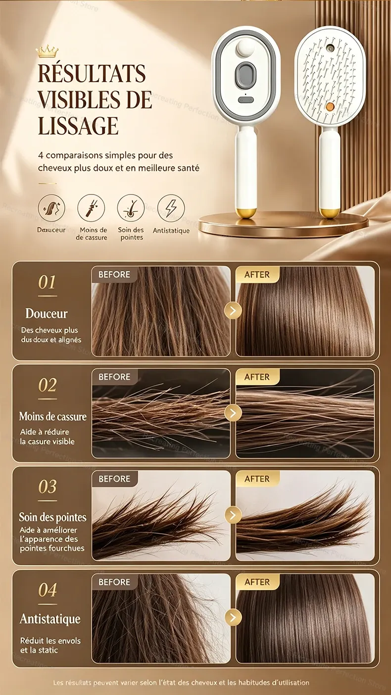 Brosse à cheveux avec thérapie par lumière rouge