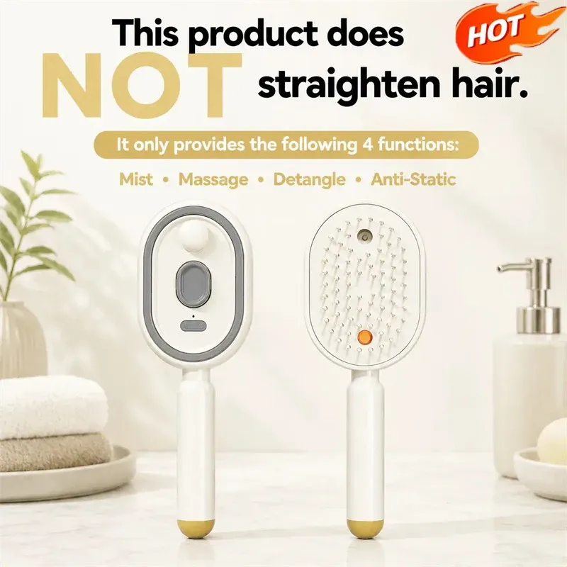 Brosse électrique démêlante anti-frisottis avec spray, thérapie par lumière rouge et massage du cuir chevelu, pour cheveux secs ou humides 7