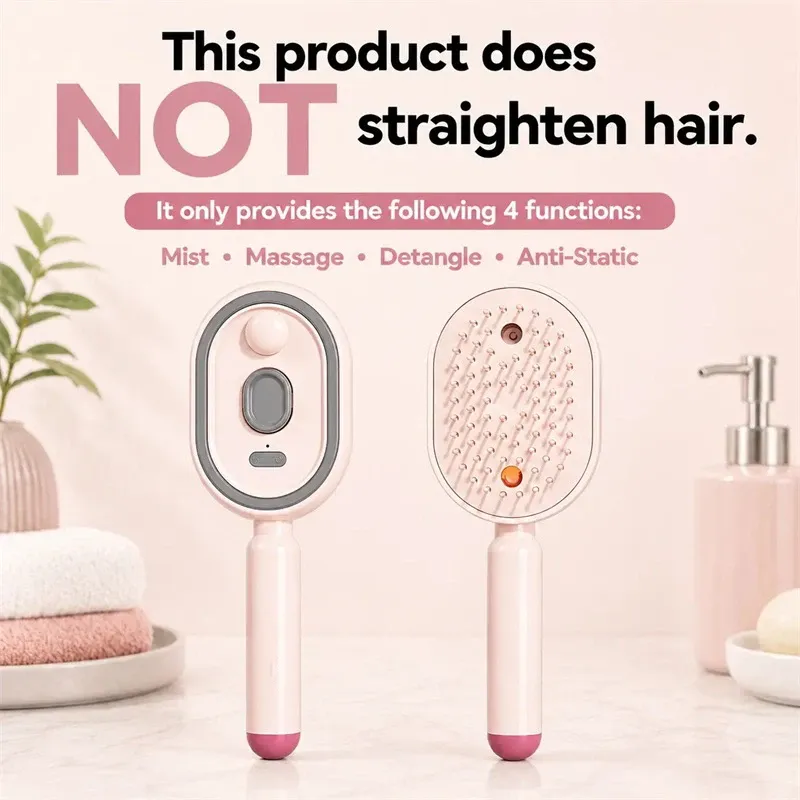 Brosse électrique démêlante anti-frisottis avec spray, thérapie par lumière rouge et massage du cuir chevelu, pour cheveux secs ou humides 8
