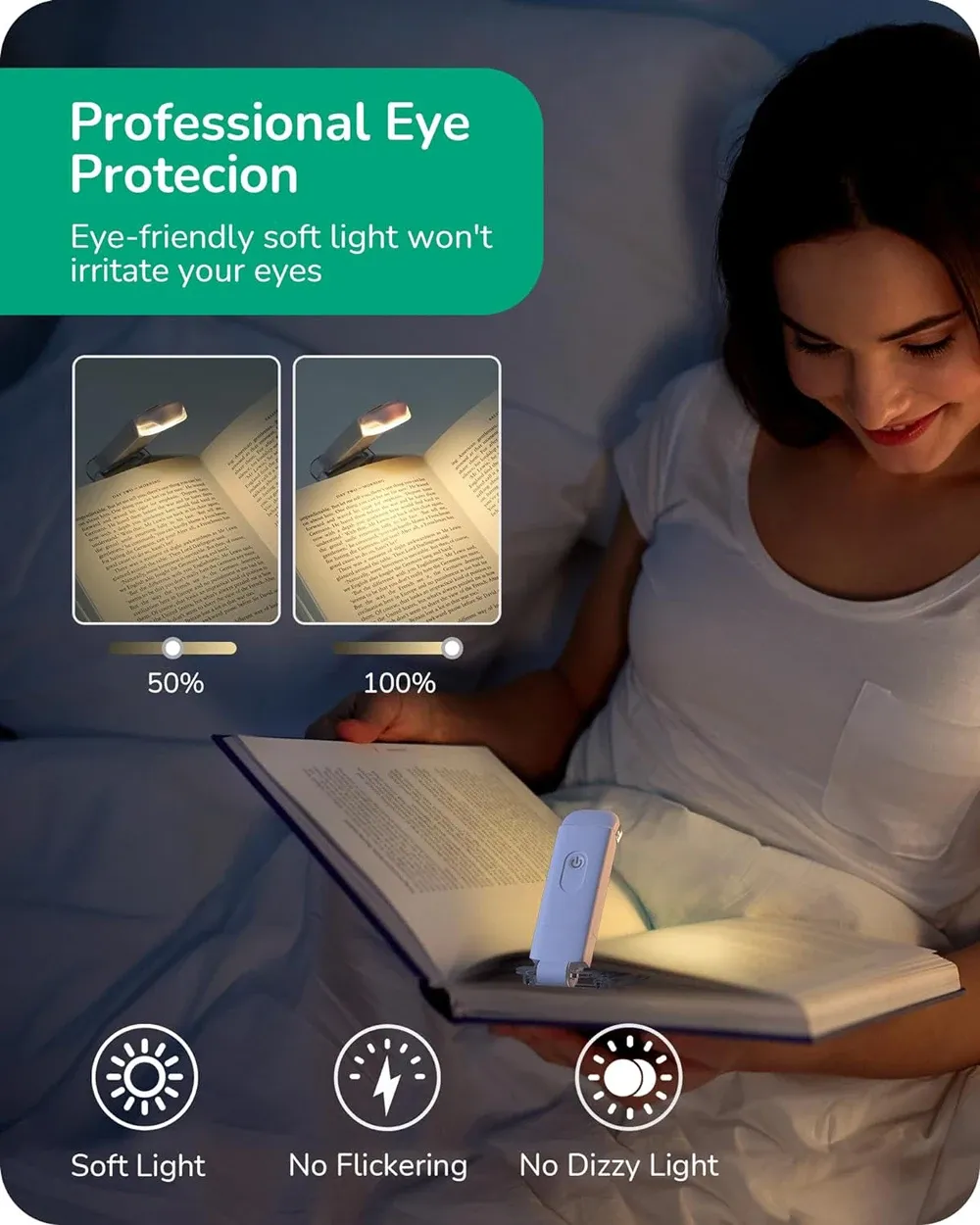 Lampe de lecture LED rechargeable par USB, vue détaillée