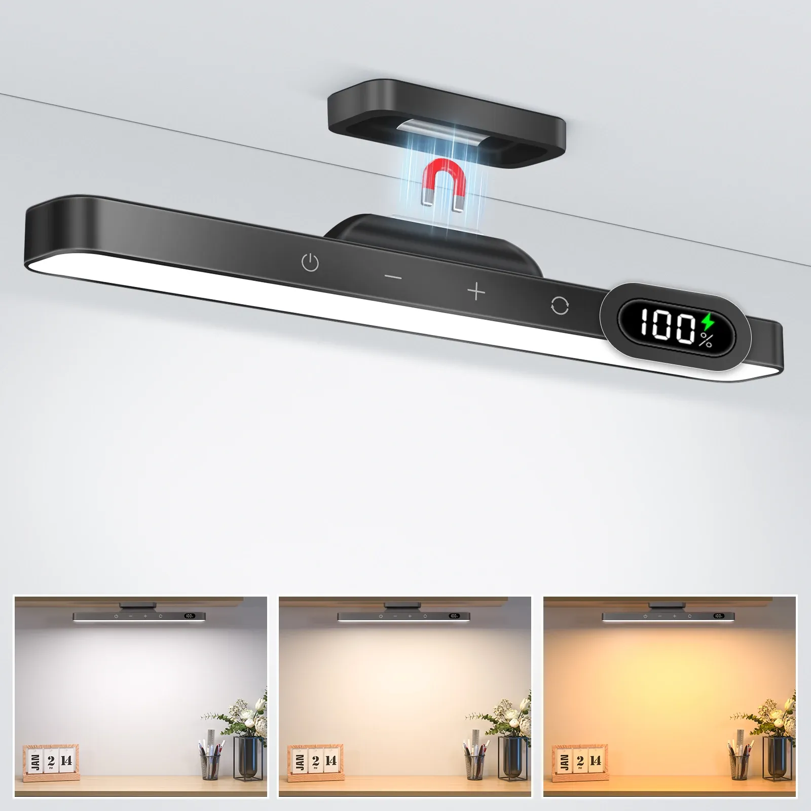 Veilleuse rechargeable à intensité variable 5 W, 3 couleurs, 2500 mAh, lampe de maquillage réglable pour placard, chevet et bureau, à installer sous armoire