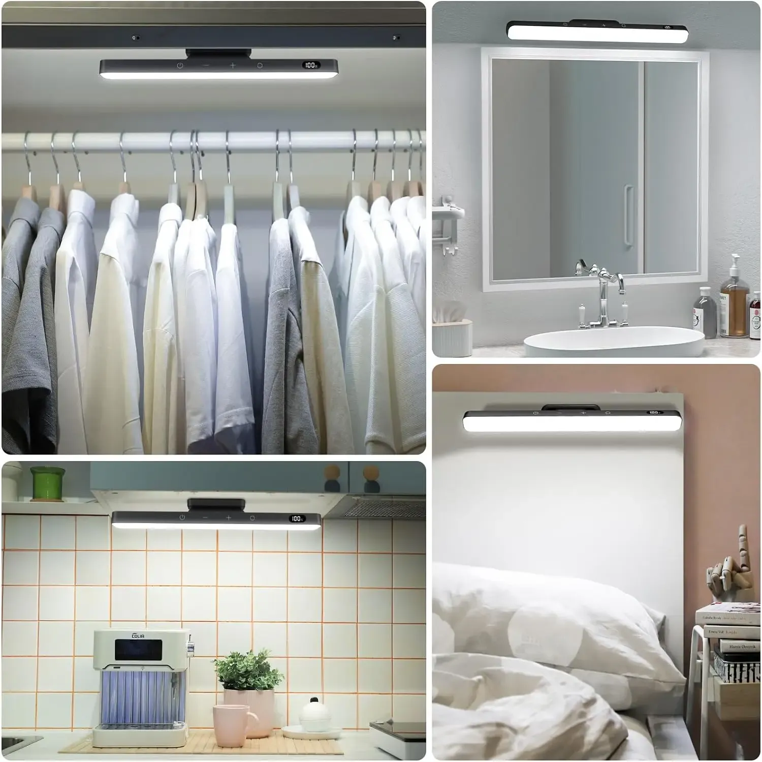 Veilleuse rechargeable à intensité variable 5 W, 3 couleurs, 2500 mAh, lampe de maquillage réglable pour placard, chevet et bureau, à installer sous armoire 3