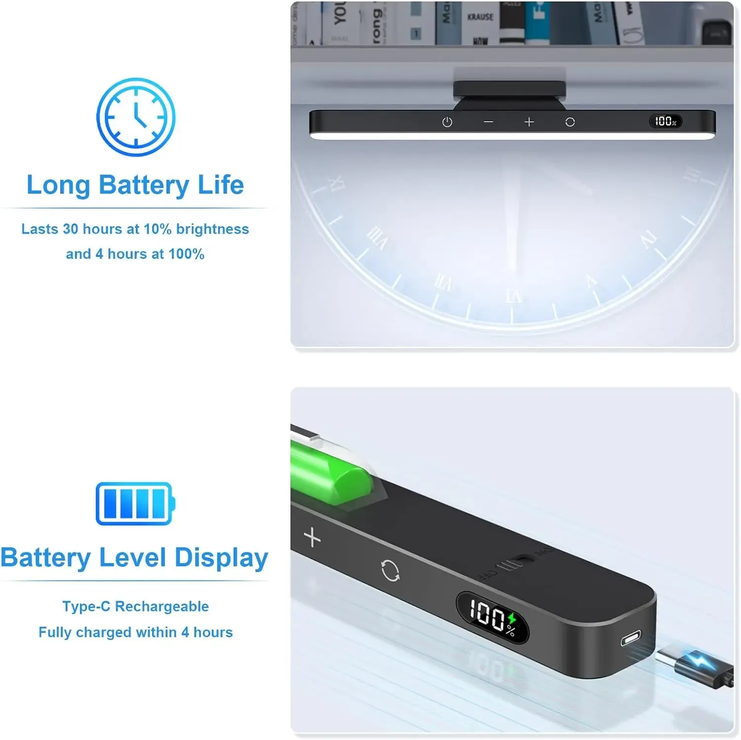 Veilleuse rechargeable à intensité variable 5 W, 3 couleurs, 2500 mAh, lampe de maquillage réglable pour placard, chevet et bureau, à installer sous armoire 4
