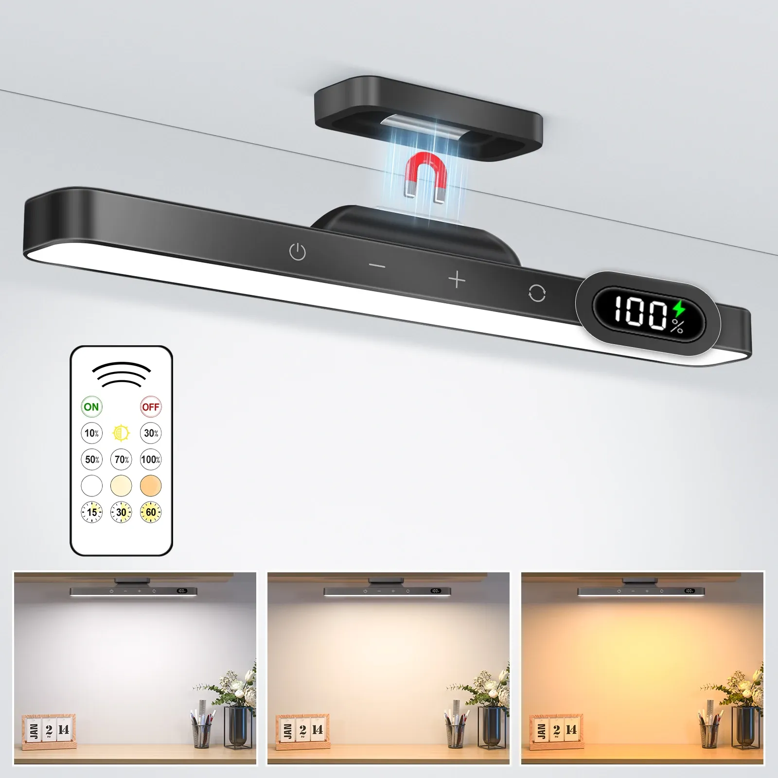 Veilleuse rechargeable à intensité variable 5 W, 3 couleurs, 2500 mAh, lampe de maquillage réglable pour placard, chevet et bureau, à installer sous armoire 9