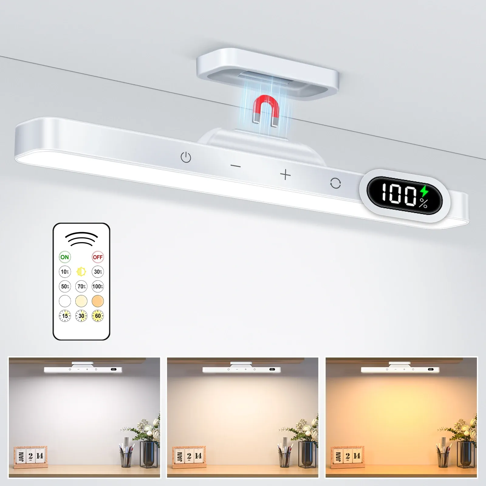 Veilleuse rechargeable à intensité variable 5 W, 3 couleurs, 2500 mAh, lampe de maquillage réglable pour placard, chevet et bureau, à installer sous armoire 8