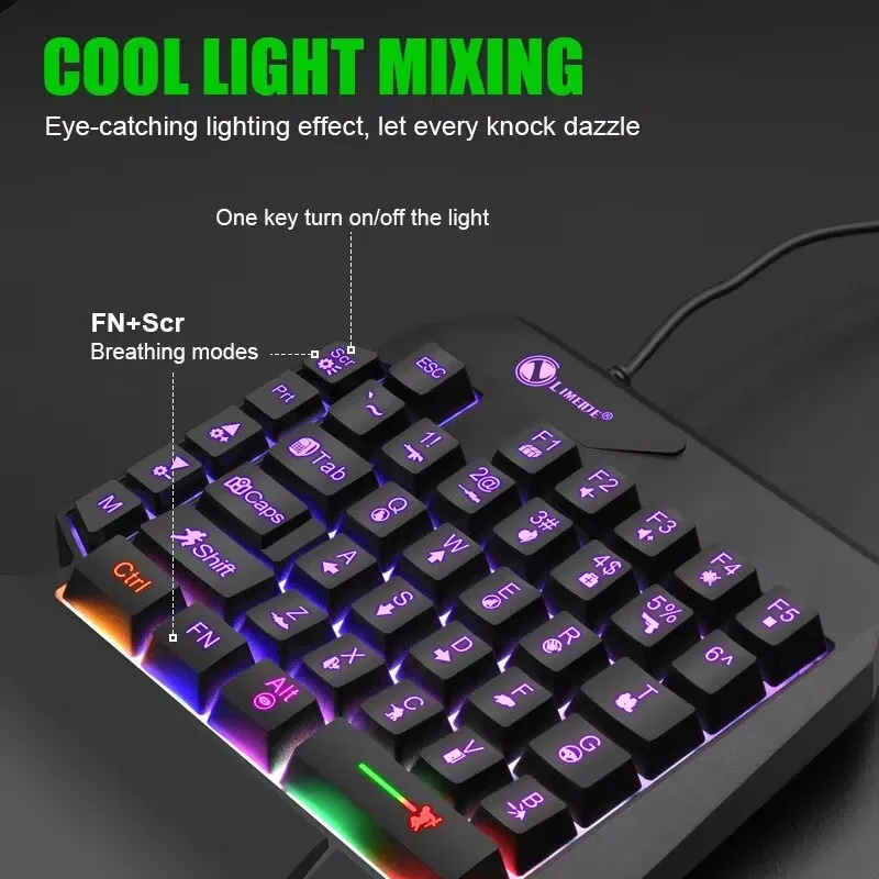 Clavier de jeu USB filaire ultra-fin à une main, mini clavier 35 touches avec rétroéclairage, pour ordinateur portable, ordinateur de bureau et smartphone 4