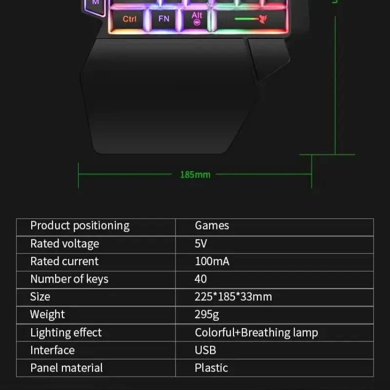 Clavier de jeu USB filaire ultra-fin à une main, mini clavier 35 touches avec rétroéclairage, pour ordinateur portable, ordinateur de bureau et smartphone 5
