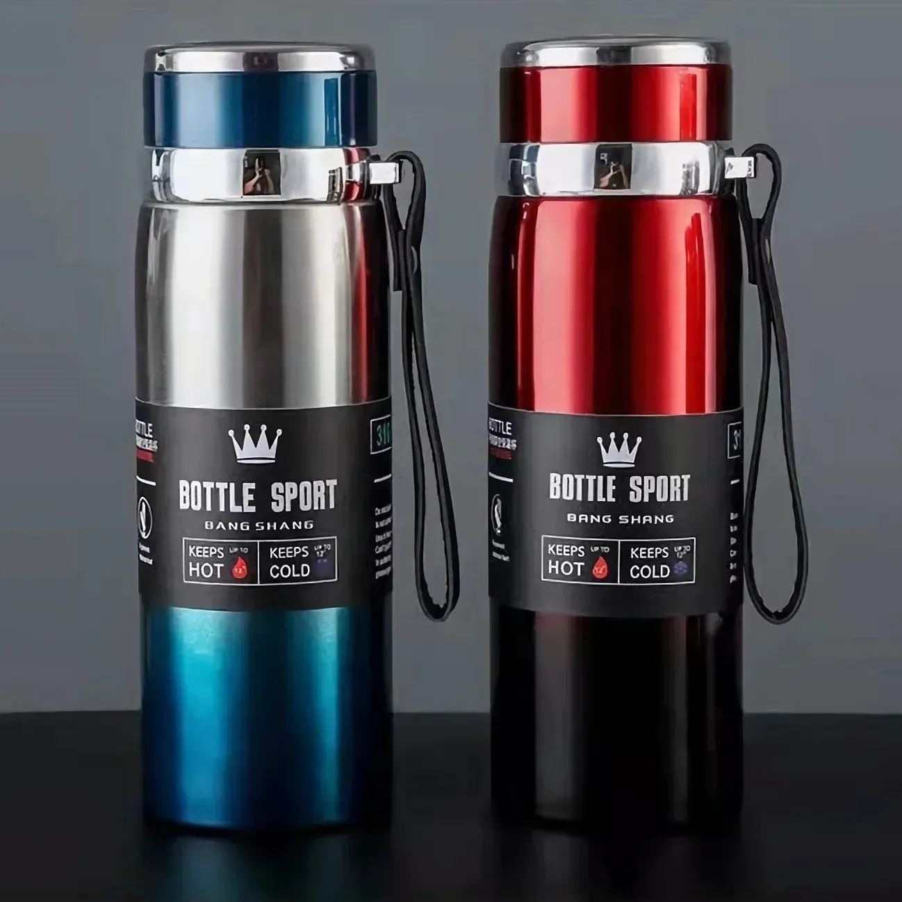 Bouteille thermique 1 L en acier inoxydable, isotherme sous vide, garde au frais ou au chaud pour l'eau, le thé et le café - Image 1