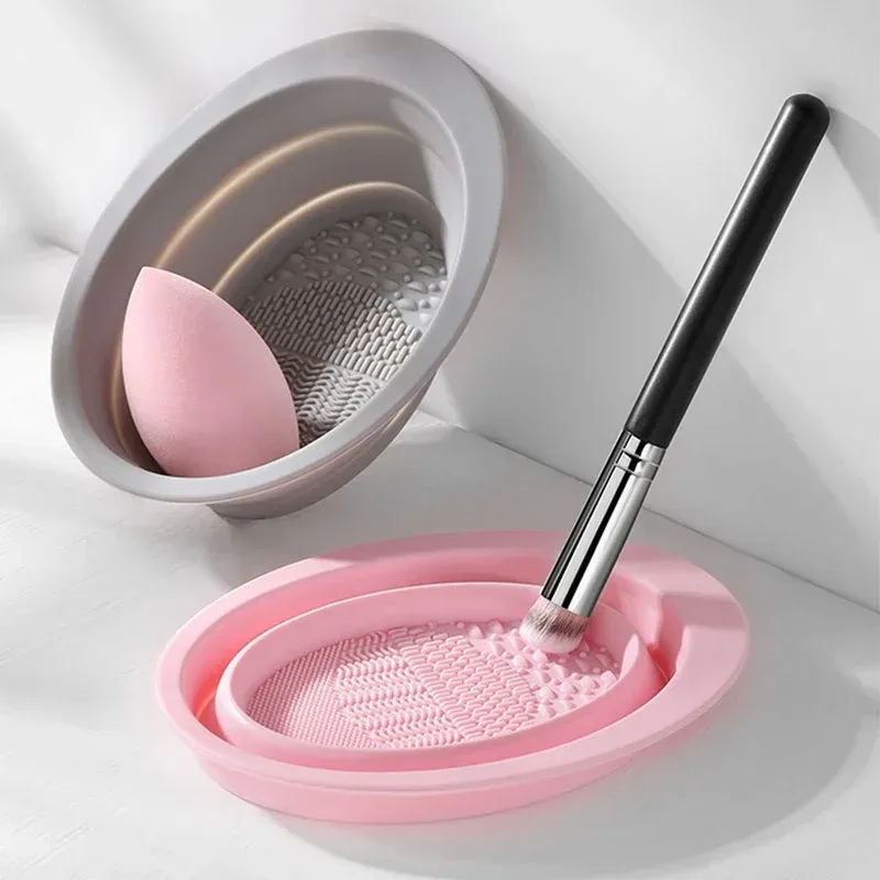 Tapis et bol de nettoyage en silicone pour pinceaux de maquillage, pliable - Image 1