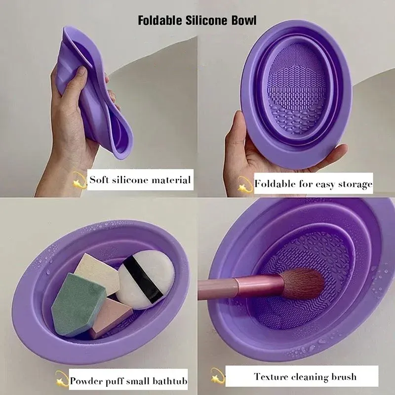 Tapis et bol de nettoyage en silicone pour pinceaux de maquillage, pliable 6