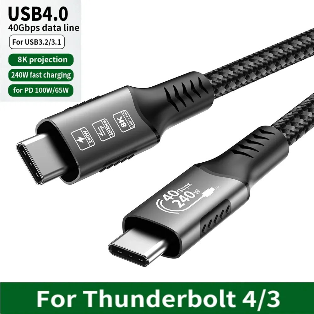 Câble USB4 40 Gbps 48 V 240 W pour Thunderbolt 4 Type-C, câble de charge rapide Thunderbolt 3 USB-C vers USB-C, câble de transfert de données pour ordinateur portable
