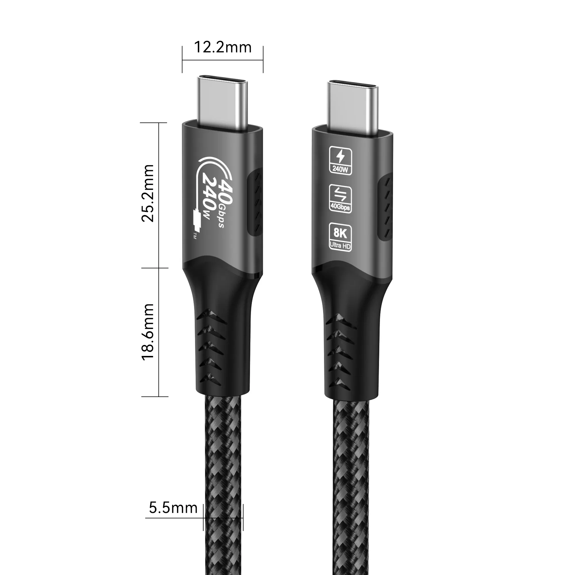 Câble USB4 40 Gbps 48 V 240 W pour Thunderbolt 4 Type-C, câble de charge rapide Thunderbolt 3 USB-C vers USB-C, câble de transfert de données pour ordinateur portable 2