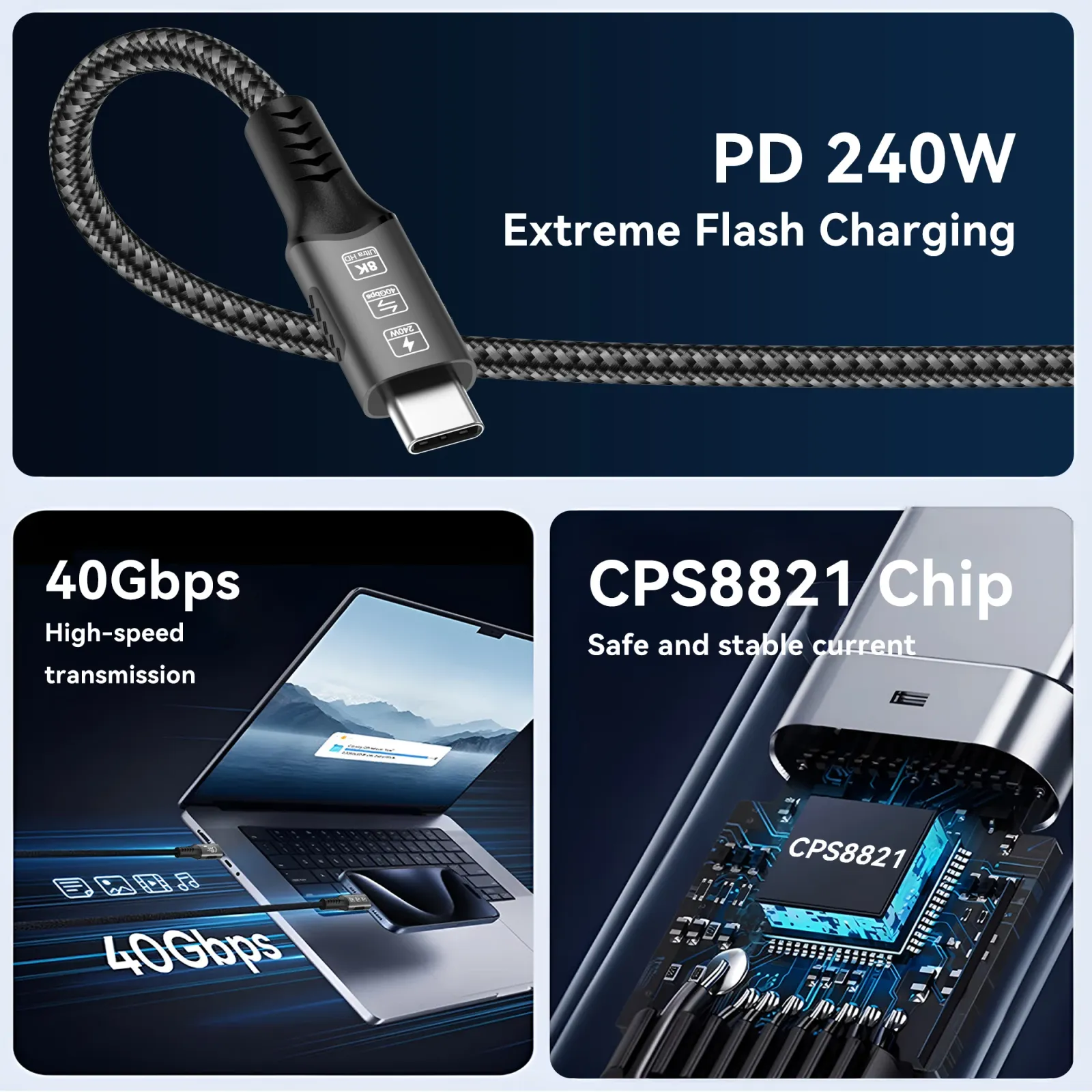 Détail des connecteurs USB-C du câble Thunderbolt 4